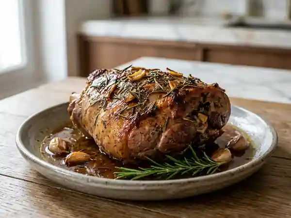 Gigot d'agneau rôti au romarin et ail fondant - Photo de présentation