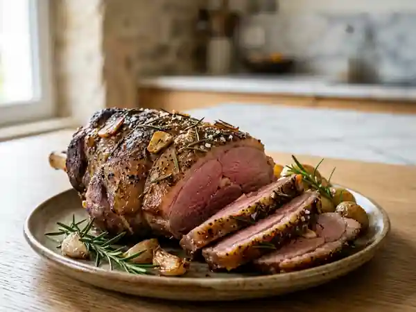 Gigot d'agneau juteux en croûte de sel - Photo de présentation