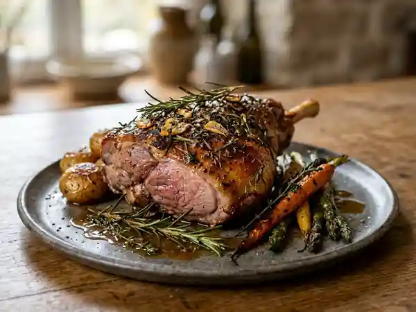 Gigot d'agneau fondant aux herbes fraîches - Photo de présentation