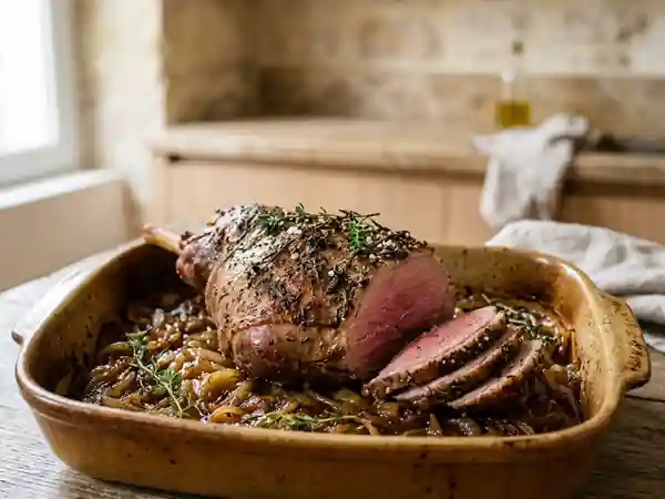 Gigot d'agneau fondant aux oignons confits - Photo de présentation