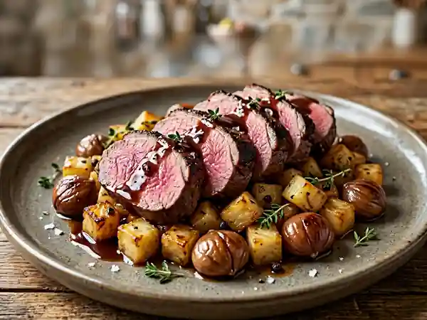 Gigue de chevreuil marinée aux marrons et céleri, un plat d'exception - Photo de présentation
