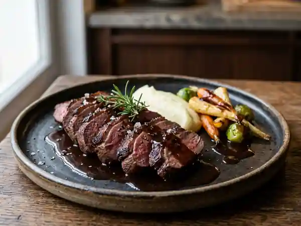 Gigue de chevreuil fondante et sauce corsée - Photo de présentation