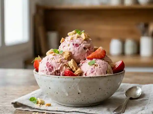 Glace onctueuse fraise et éclats de sablés - Photo de présentation