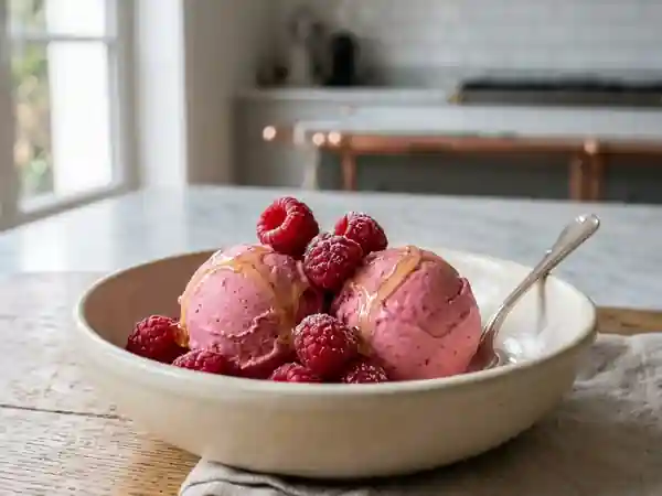 Glace légère aux framboises maison, recette facile et gourmande - Photo de présentation