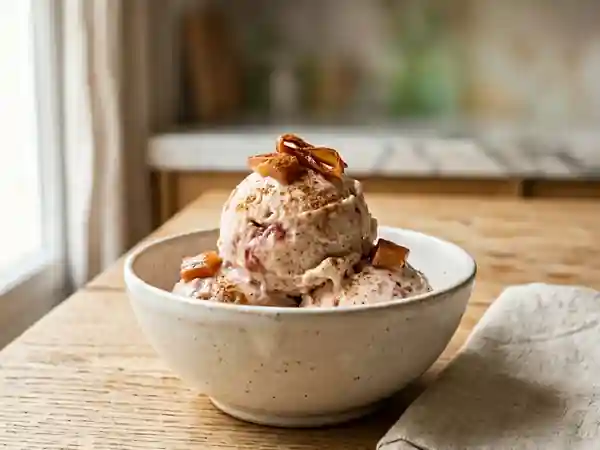Glace maison à la rhubarbe et cannelle, douceur acidulée et épicée - Photo de présentation