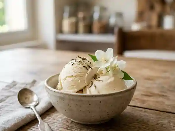 Glace maison au thé au jasmin : fraîcheur et douceur parfumée - Photo de présentation