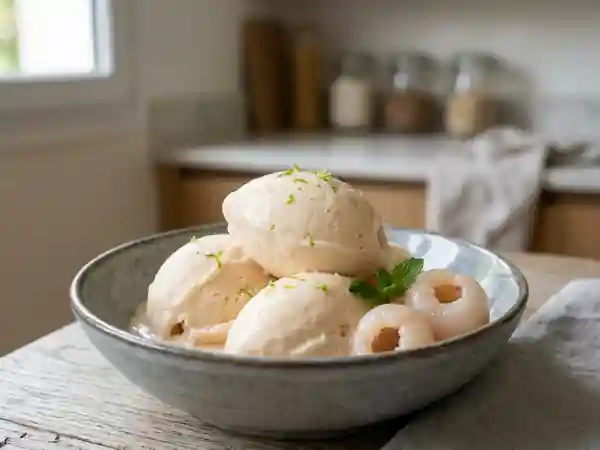 Glace maison aux litchis frais et parfumés - Photo de présentation