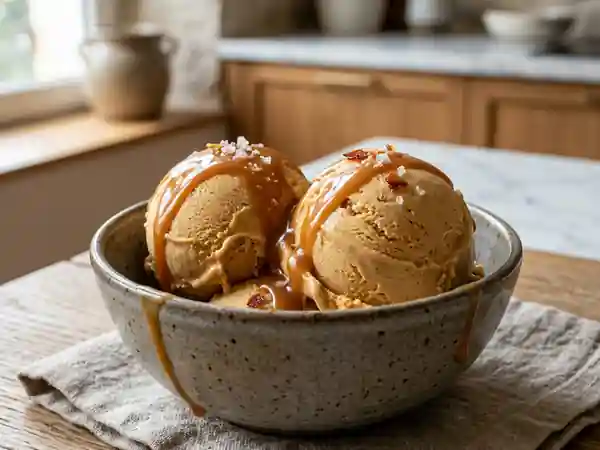 Crème glacée fondante au caramel salé - Photo de présentation