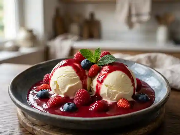 Glace mascarpone onctueuse et coulis acidulé - Photo de présentation