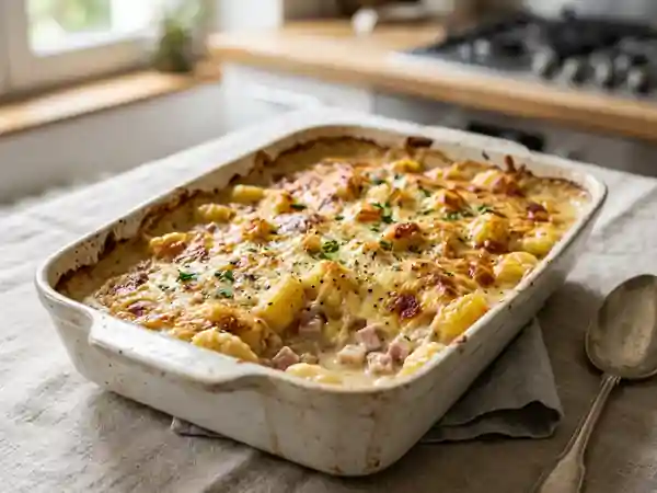 Gnocchis fondants au jambon et fromage gratiné - Photo de présentation