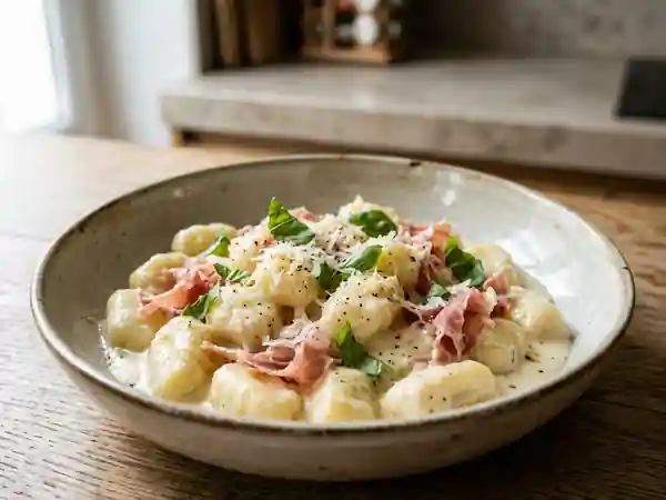 Gnocchis onctueux au mascarpone et jambon cru - Photo de présentation