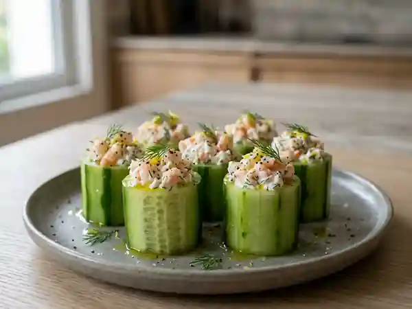 Bouchées de concombre croquantes aux crevettes - Photo de présentation