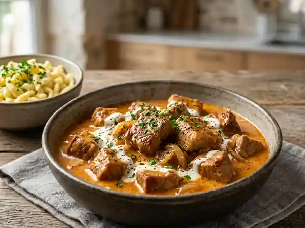 Goulash de porc fondant à la crème - Photo de présentation