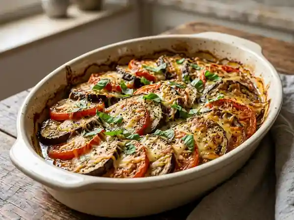 Gratin d'aubergines et tomates au four savoureux - Photo de présentation