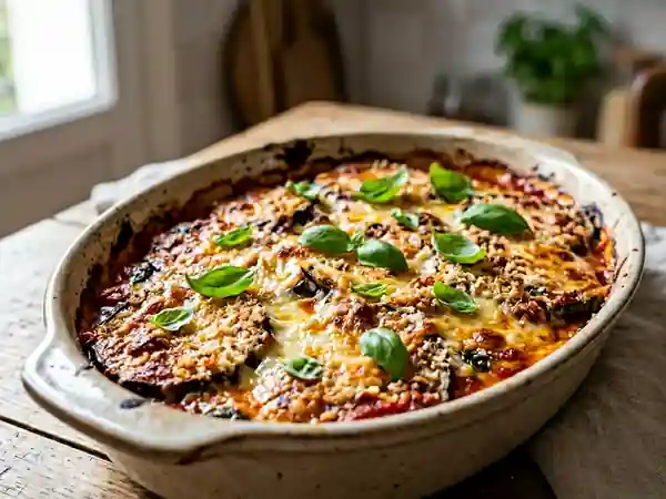 Aubergines fondantes au parmesan et basilic - Photo de présentation