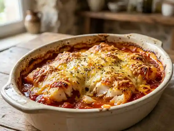 Gratin de cabillaud savoureux au coulis de tomate maison - Photo de présentation