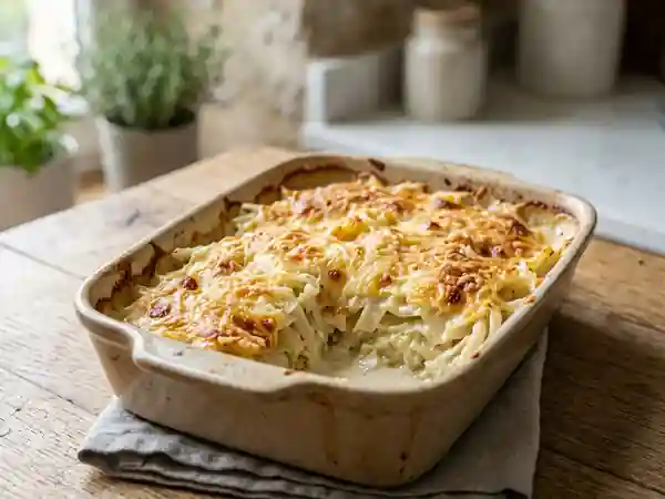 Chou blanc gratiné, fondant et crémeux - Photo de présentation