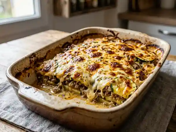 Gratin fondant courgettes, bœuf et mozzarella - Photo de présentation