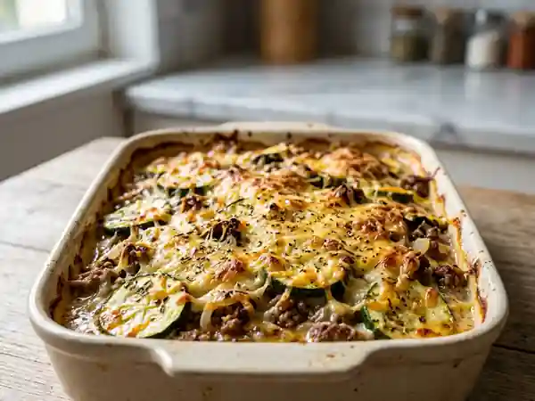 Gratin fondant courgettes et bœuf grillé - Photo de présentation