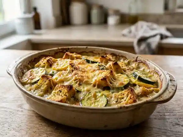 Gratin de courgettes crémeux au pain d'ail - Photo de présentation