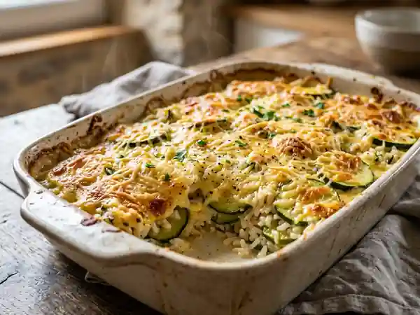 Gratin fondant de courgettes et riz crémeux - Photo de présentation