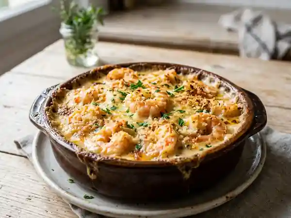 Gratin de crevettes crémeux à l'ail et persillade - Photo de présentation