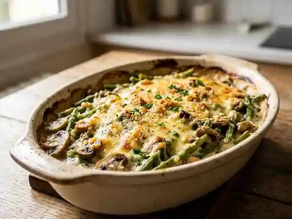 Gratin de haricots verts crème et champignons - Photo de présentation