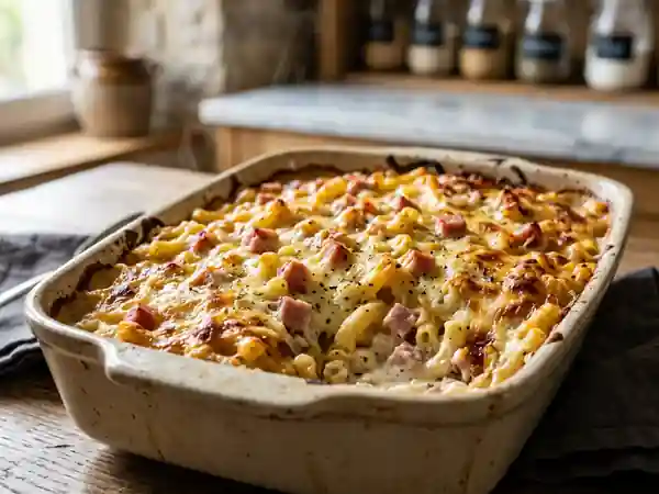 Macaronis fondants au chèvre et jambon fumé - Photo de présentation