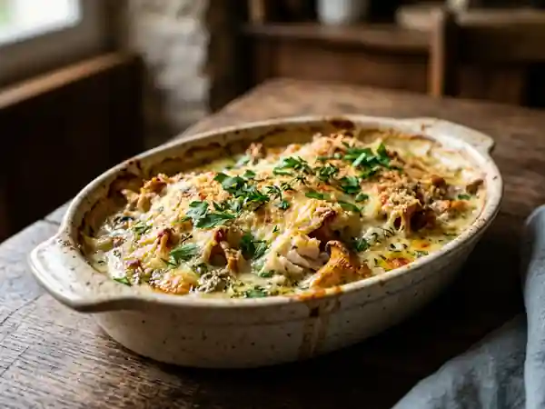 Gratin de morue onctueux aux girolles - Photo de présentation