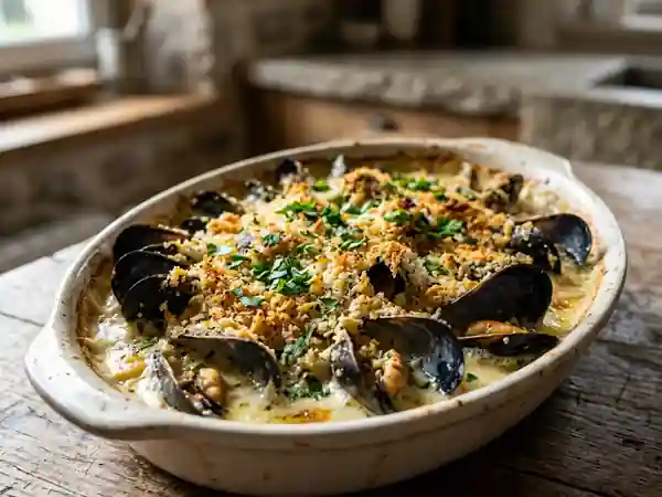 Moules gratinées à la crème d'ail croustillante - Photo de présentation