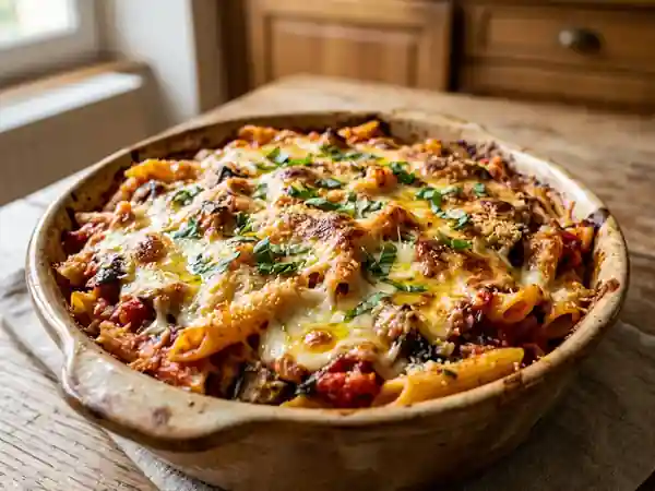 Penne siciliennes fondantes aux aubergines - Photo de présentation