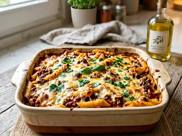 Penne gratinées au bœuf et cumin fondant - Photo de présentation