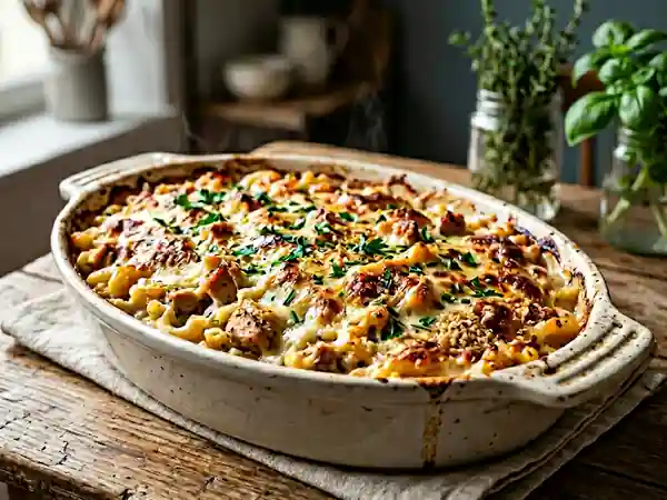 Pâtes au poulet gratinées et fondantes - Photo de présentation