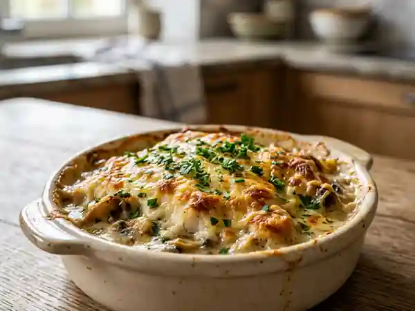 Gratin de plie onctueux aux champignons de Paris - Photo de présentation