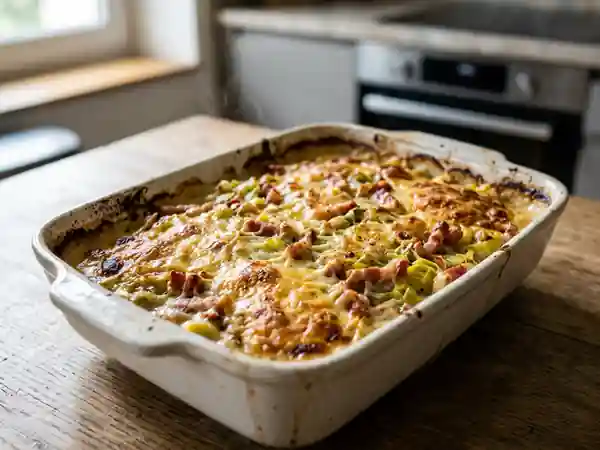 Gratin de poireaux aux lardons fondant et savoureux - Photo de présentation