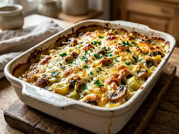 Gratin de poireaux fondant aux champignons - Photo de présentation