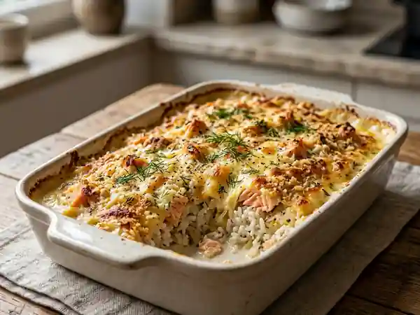 Riz gratiné au saumon fondant et aneth - Photo de présentation