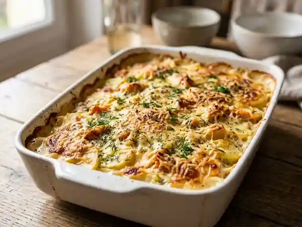 Gratin de saumon fumé crémeux à l'aneth - Photo de présentation