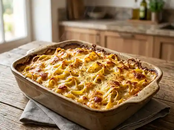 Tagliatelles gratinées à la crème et muscade - Photo de présentation