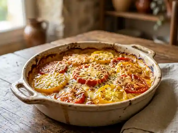 Tomates fondues gratinées à la crème et ail - Photo de présentation