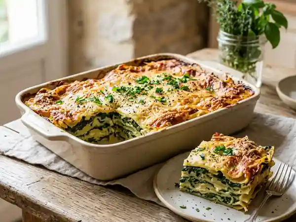 Mille-feuille de pâtes aux épinards fondants - Photo de présentation