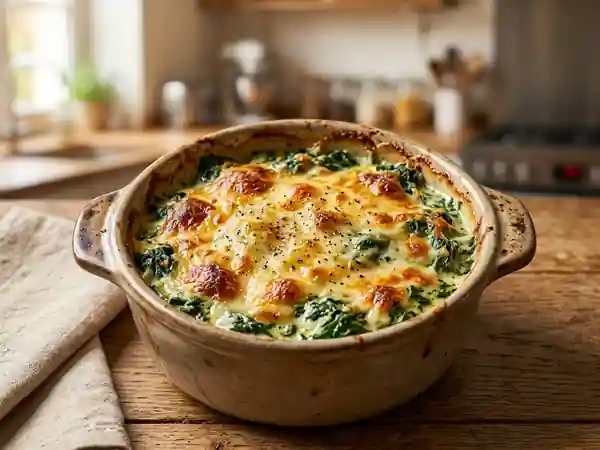 Gratin d'épinards crémeux au fromage gratiné - Photo de présentation