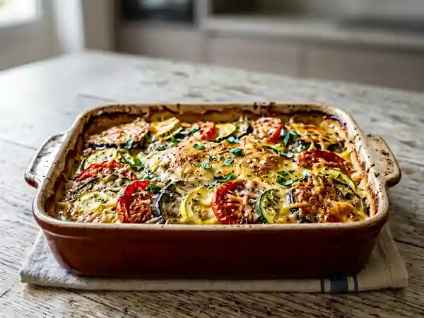 Gratin d'été savoureux aux légumes frais - Photo de présentation
