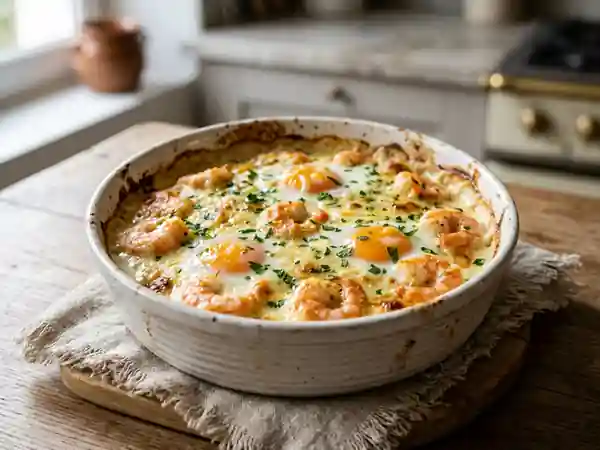 Gratin d'œufs aux crevettes savoureux et facile - Photo de présentation