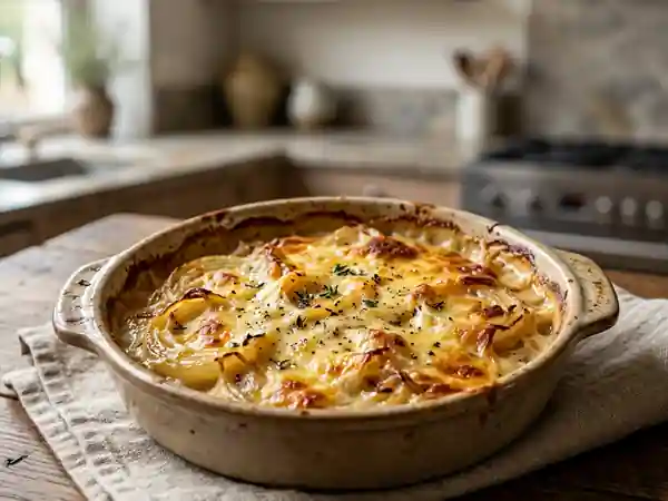 Gratin d'oignons fondant et crème muscadée - Photo de présentation