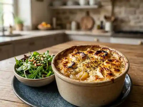 Gratin fondant au chèvre et compote de pomme maison - Photo de présentation