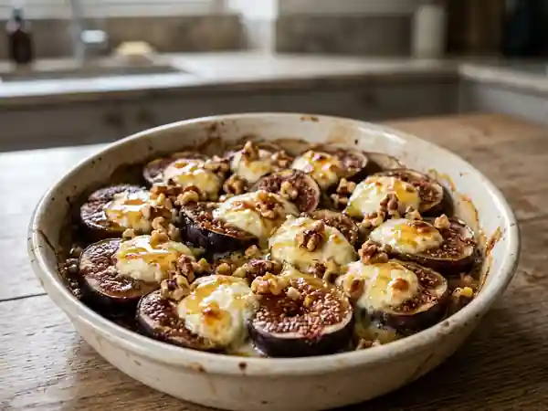 Gratin fondant de figues au miel et fromage frais - Photo de présentation