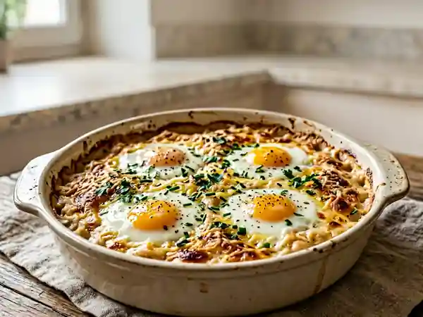 Gratin fondant de haricots blancs et œufs - Photo de présentation