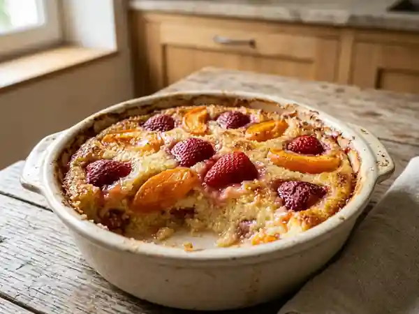 Gratin de semoule fondant aux fruits d'été - Photo de présentation