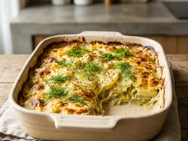 Gratin fondant aux poireaux et fenouil anisé - Photo de présentation